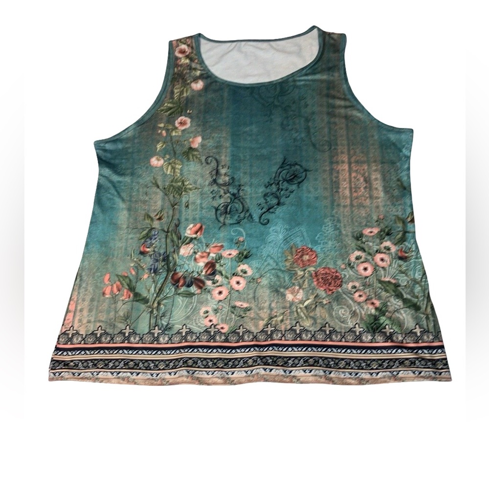 Boho Tunic Floral Summer Tank Top Sleeveless Multicolor Women’s Size XL NWOT